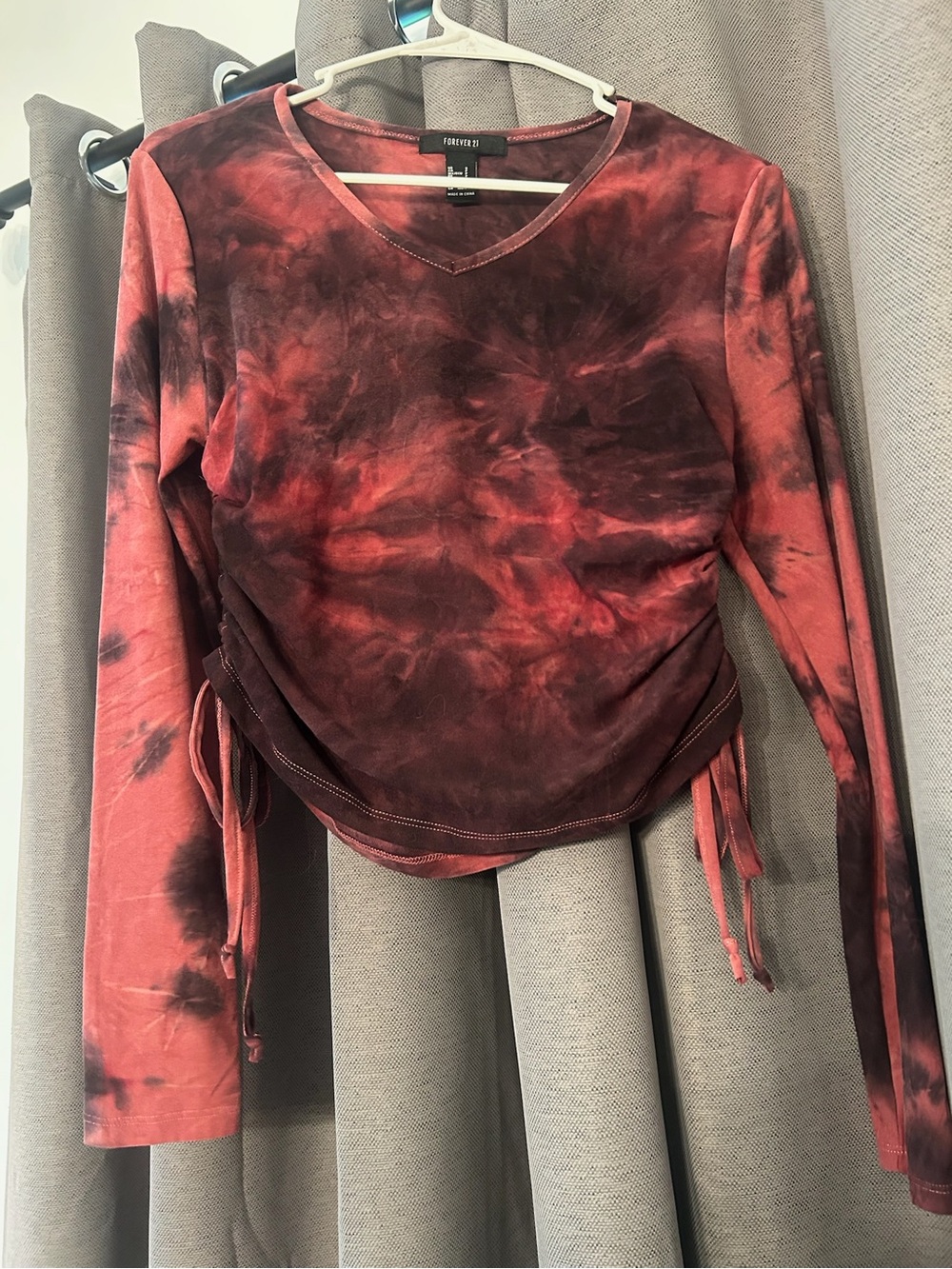 Forever 21 Red and Black Tie-Dye Long Sleeve Drawstring Top